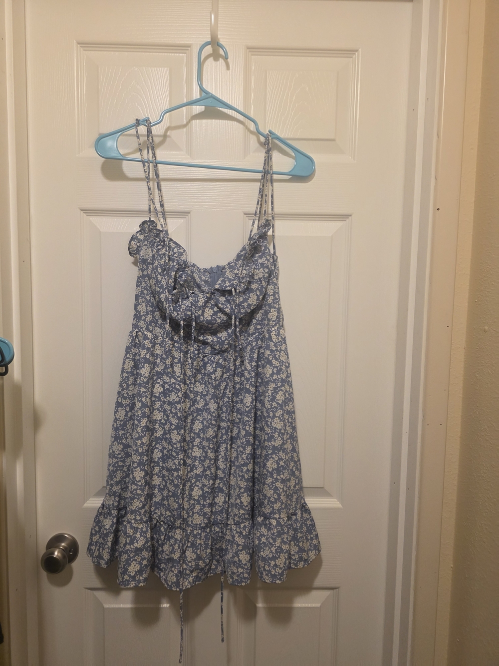 Blue Floral Ruffle-Trim Womend Sundress